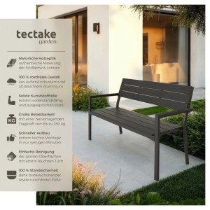 Dunkelgraue Tectake Gartenbank Line für 2 Personen aus Aluminium und Holzoptik Polystyrol.