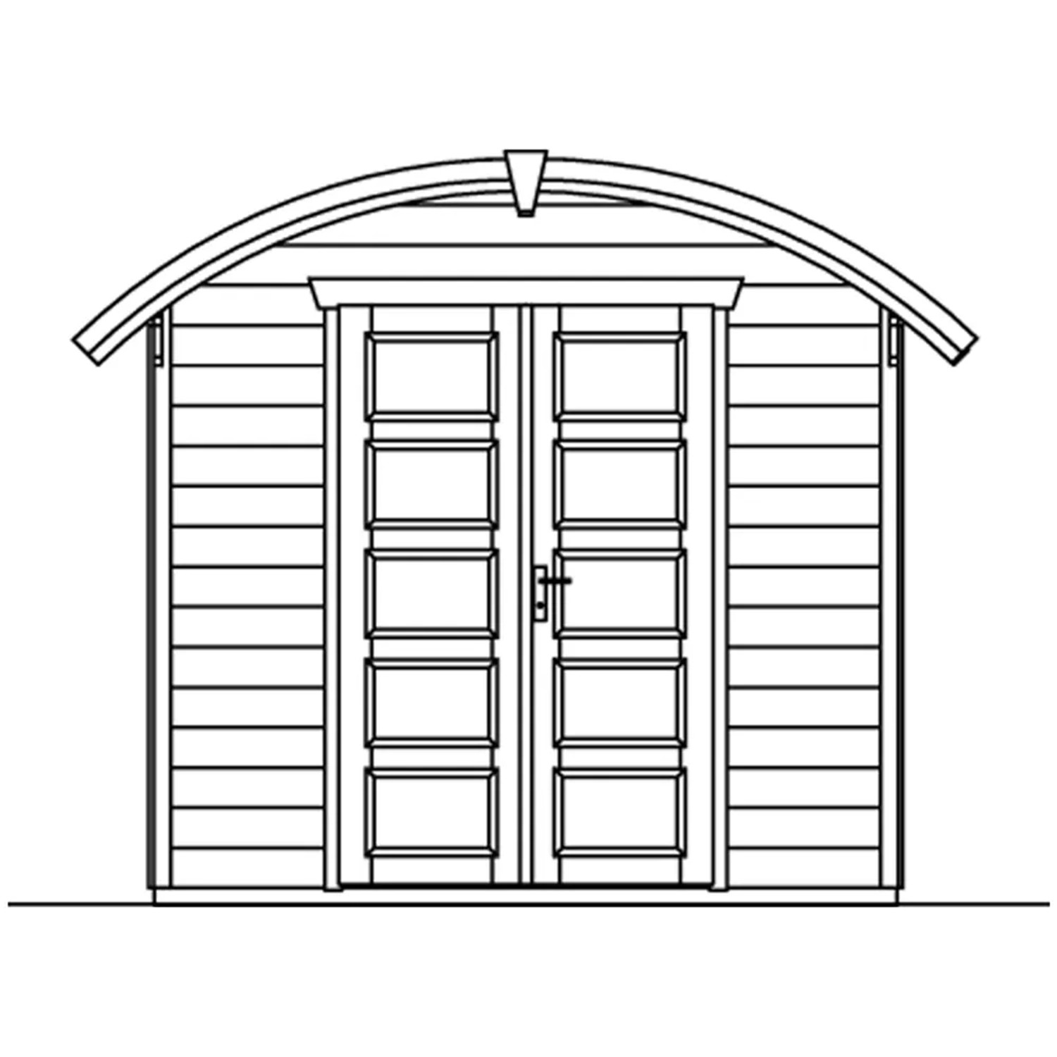 Holz-Gartenhaus Delft von Skan Holz, schiefergrau, 250x250 cm, mit Tonnendach und Doppeltür.