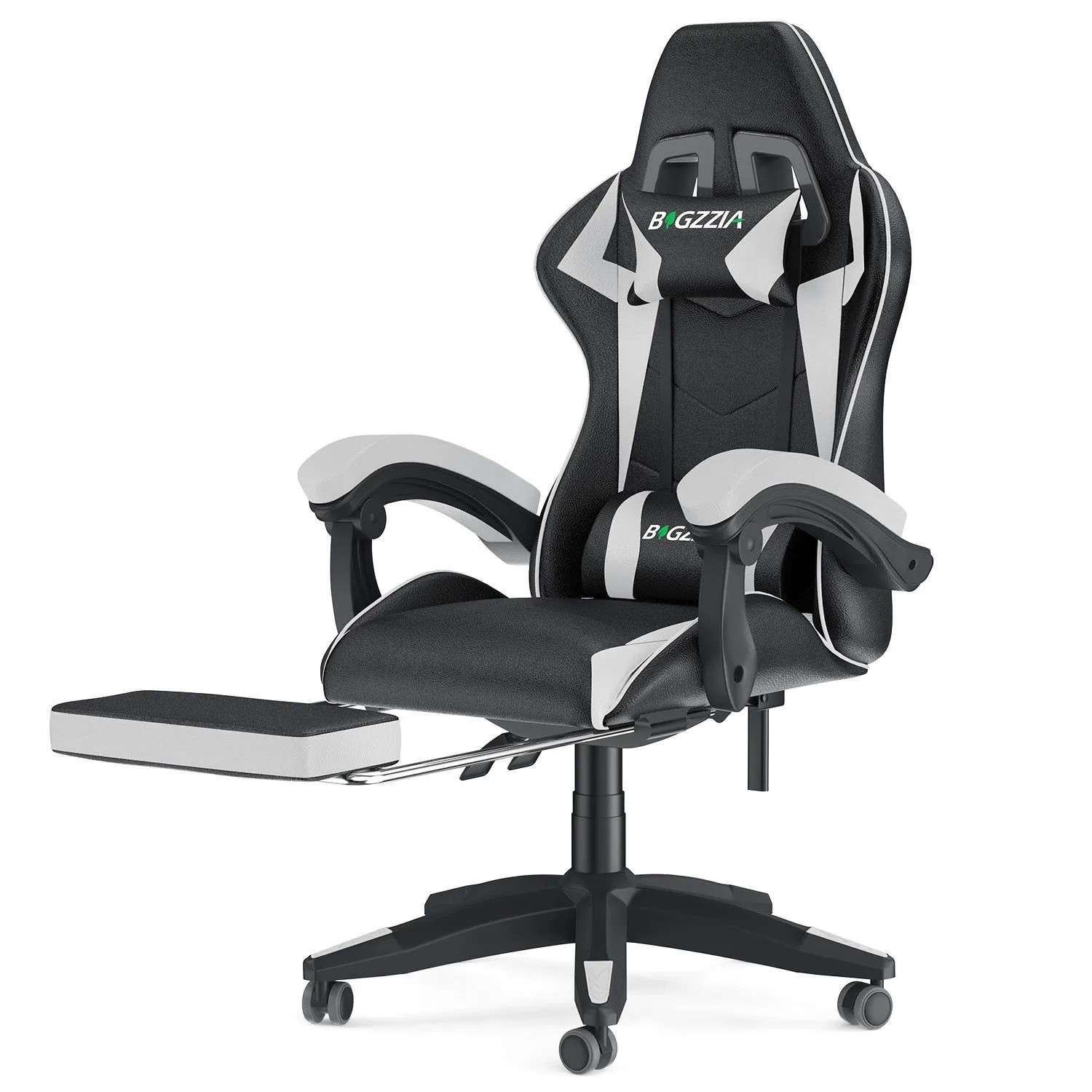 Rattantree Höhenverstellbarer Gaming Stuhl mit Fußstütze und Lendenkissen Ergonomisch Weiß