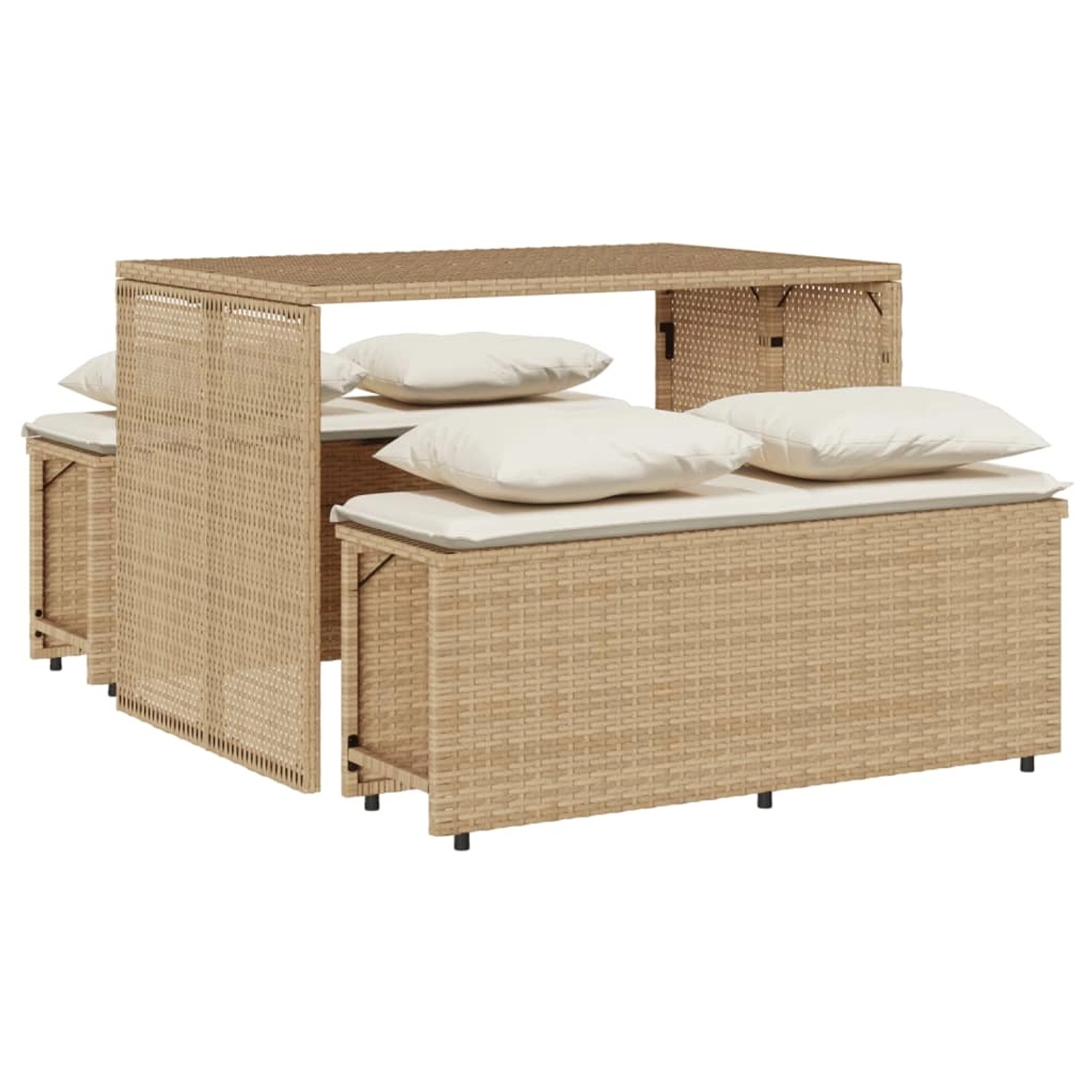 vidaXL 3-Tlg Garten-Essgruppe mit Kissen Beige Poly Rattan 4003906 günstig online kaufen