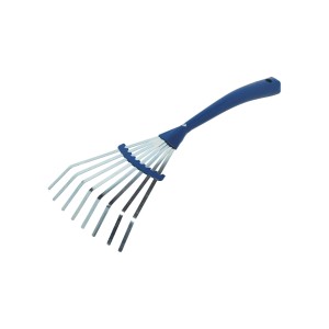 LUX Handfächerbesen Classic, Gartenhandgerät mit 8 Zinken aus Edelstahl und blauem Griff.