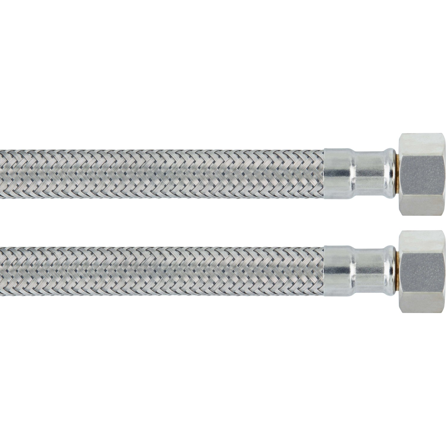 Flexibler Winkel-Anschlussschlauch, 14,9 mm (G 3/8), 400 mm, aus Edelstahl für Trinkwasserinstallation.