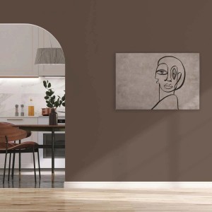 Modernes Wandbild mit abstraktem Gesicht in Grau und Schwarz, Leinwand 120x80 cm für Wohnzimmer.