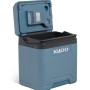 Geöffnete Igloo Kühlbox IE27 DC, 26 l, eisblau. Thermoelektrische Box mit Lüfter.