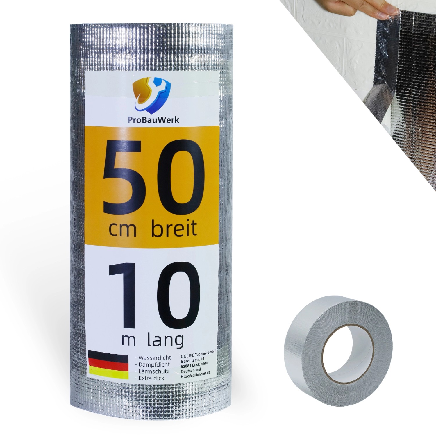 CCLIFE Isolierfolie, 50cm breit, 10m lang, mit Aluklebeband. Thermofolie für Dämmung von Dach, Fenster, Rohre, Böden.