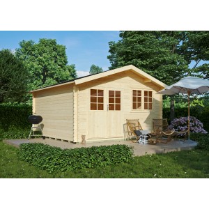 Unbehandeltes Kiehn-Holz Gartenhaus KH 28-022, 380x380 cm, mit Doppeltür und Fenster. Holz-Gartenhaus.