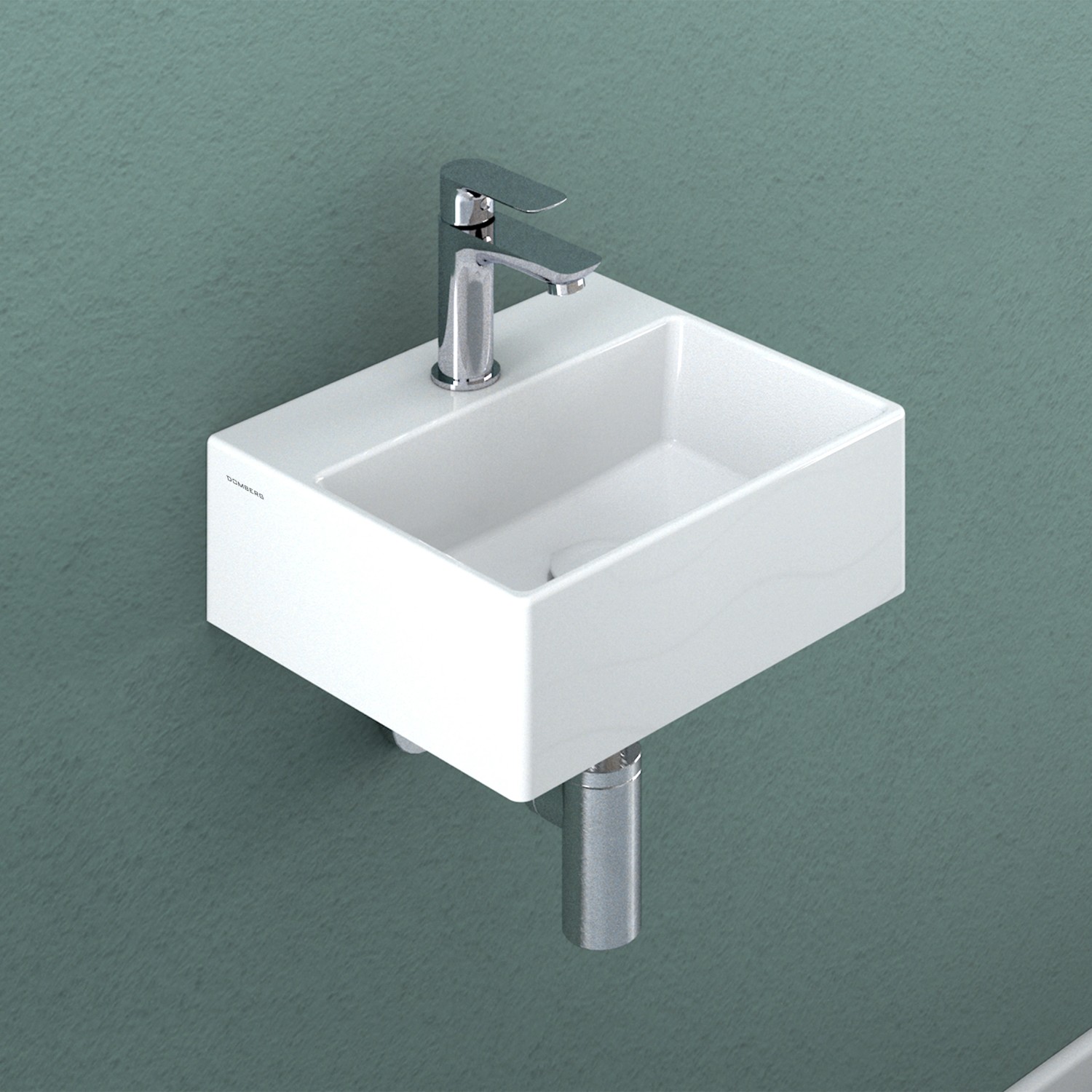 Domberg Handwaschbecken DB2004, 33,5x29,5 cm, weiß, mit Armatur, zur Wandmontage im Gästebad.
