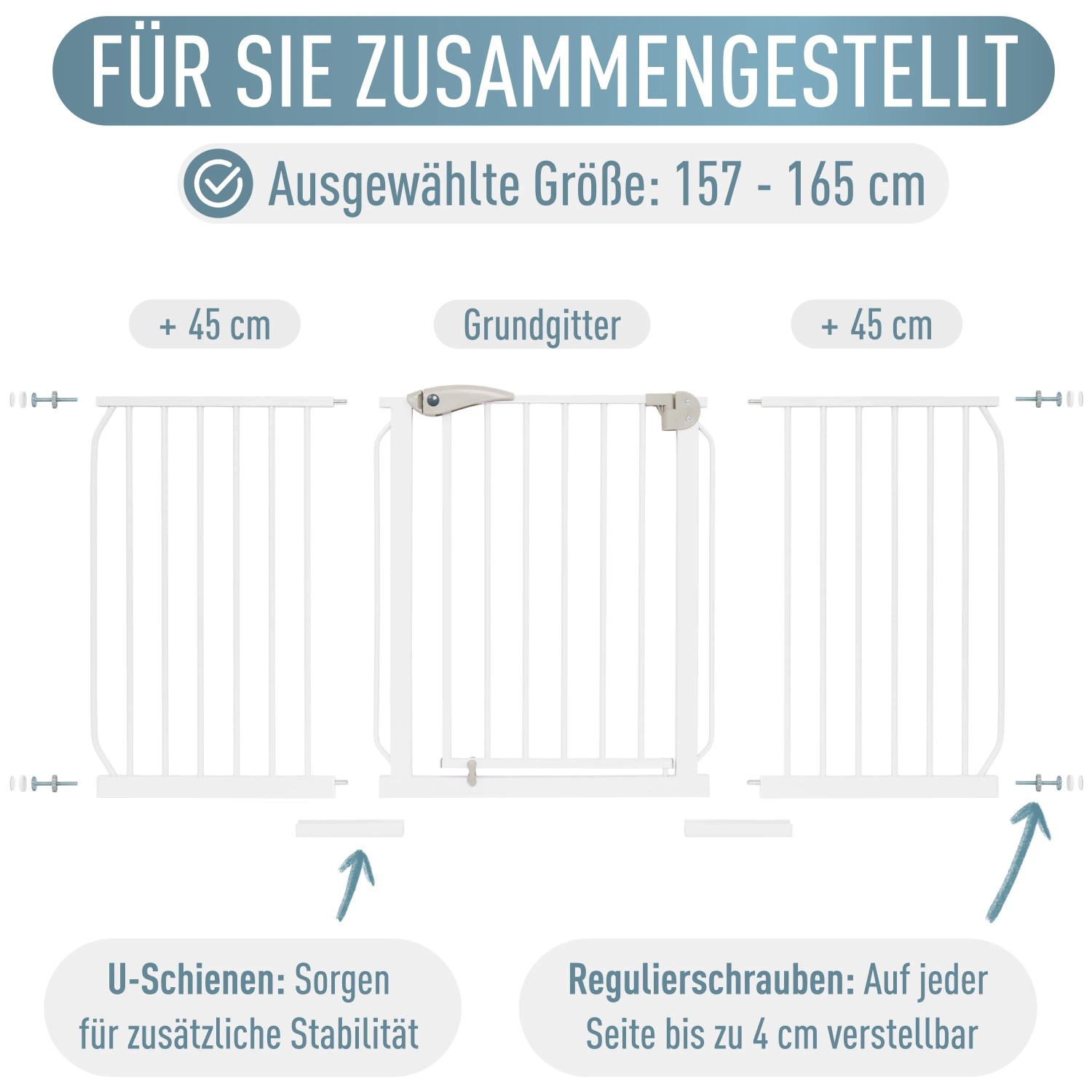 ib style Türschutzgitter Berrin 58-185cm Treppenschutzgitter für Kinder und Haustiere Ohne Bohren Weiß 157-165 cm_9