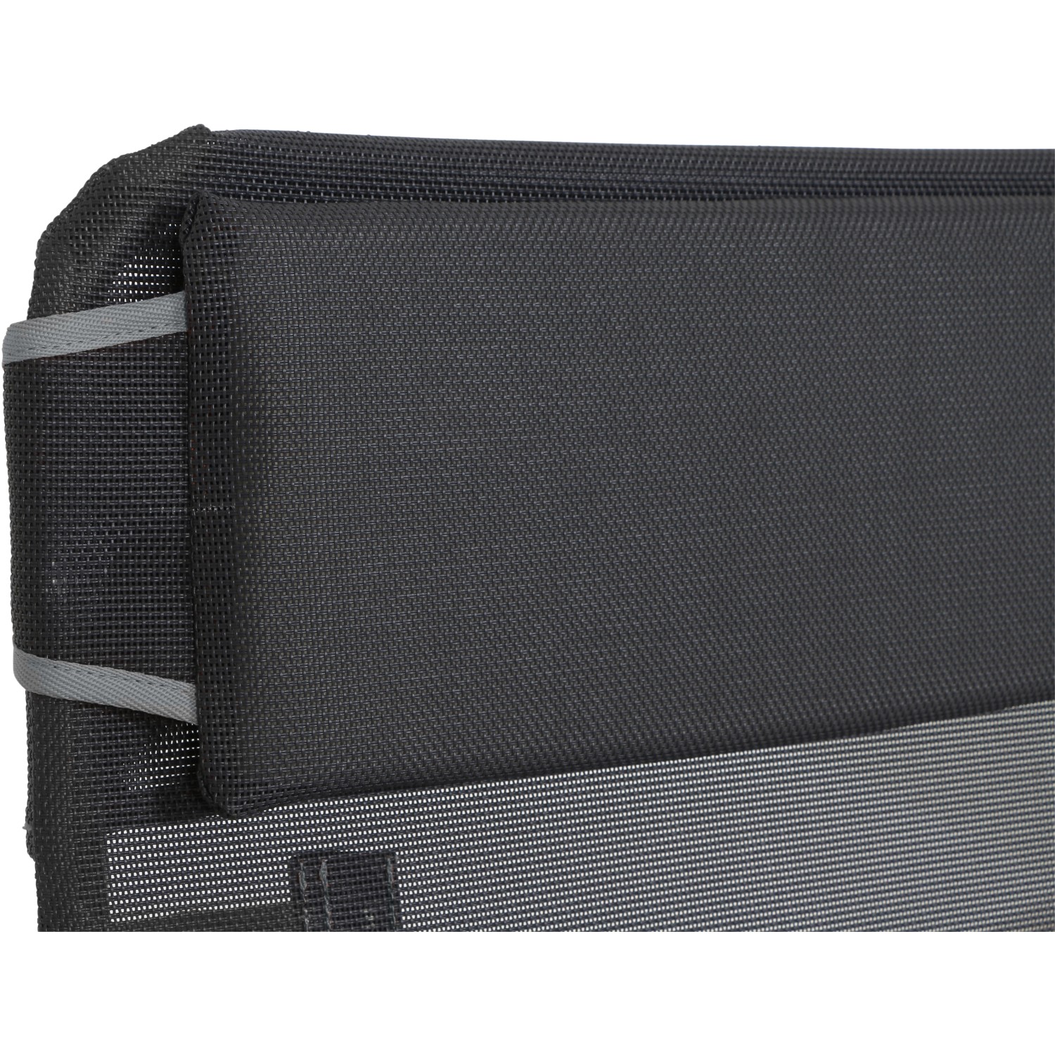 Detailaufnahme: Anthrazitfarbener Siena Garden Campingstuhl Relax Comfort, Textilbezug.