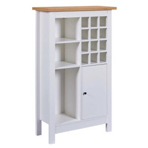 Weißer Weinschrank Julina mit Fächern für Flaschen und Gläser, 77x33x124cm.