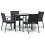 vidaXL Garten-Essgruppe, 5-teilig, mit schwarzen Rattan-Stühlen, grauen Kissen und Tisch mit Glasplatte.
