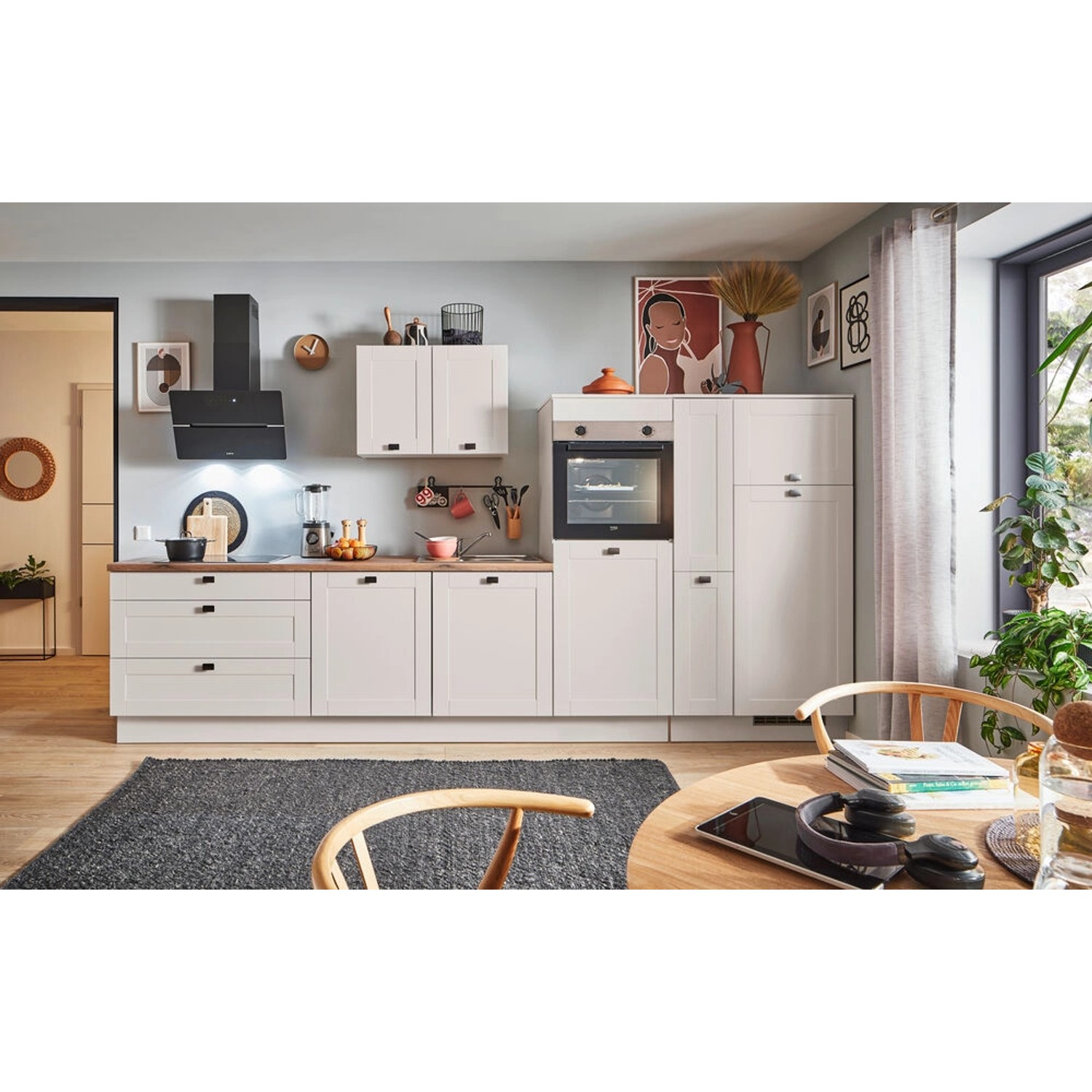 pino Küchenzeile 340cm Kaschmirgrau Matt Anschlag R 1 Geräte-, 1Apothekersc günstig online kaufen