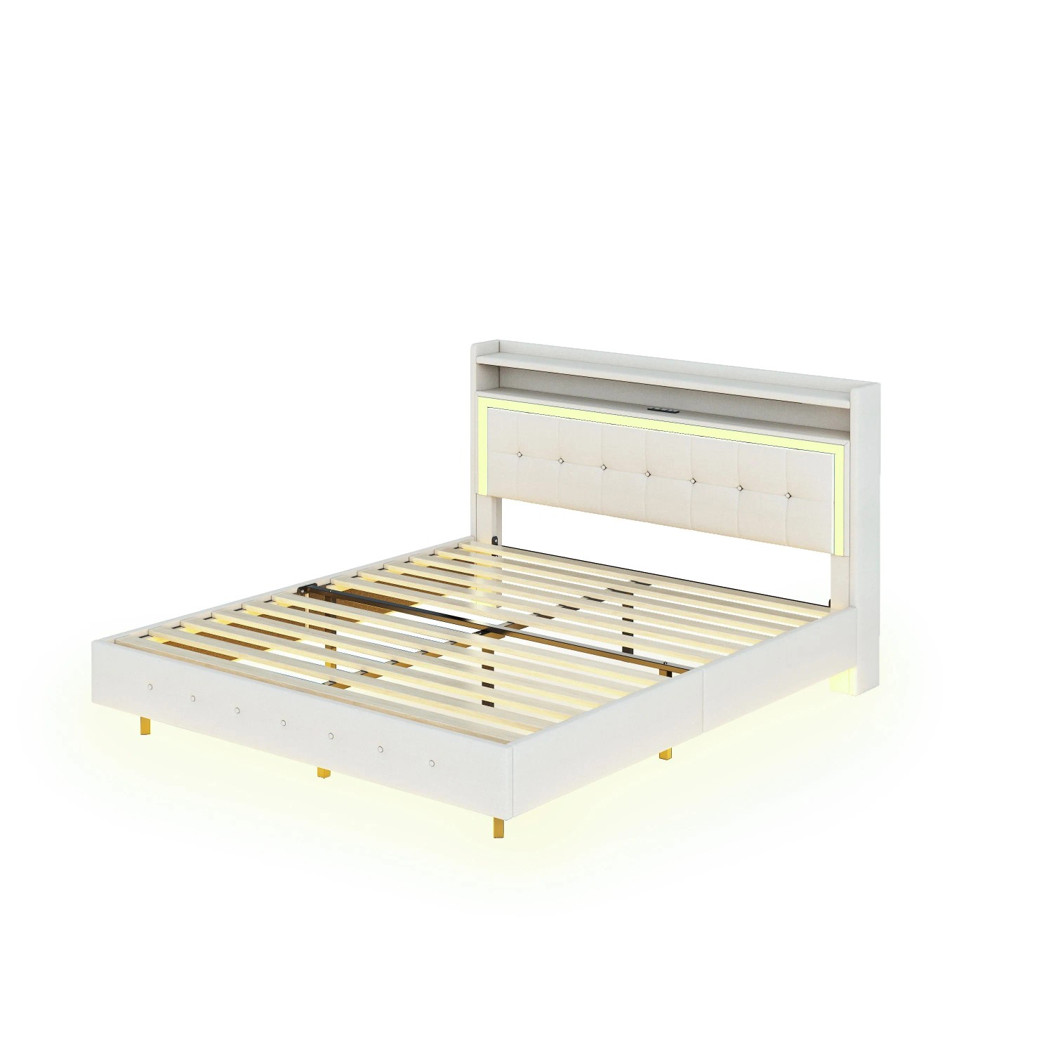 Merax Polsterbett 140x200cm LED USB Leinen Beige