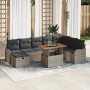Graues 9-teiliges vidaXL Garten-Sofa-Set aus Rattan mit Kissen und Stauraum.