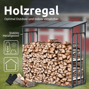 DELUKE Kaminholzregal Außen mit Dach ELOS 182x70x185cm Metallrahmen Brennholzregal Außen Brennholzunterstand Kaminholzunterstand