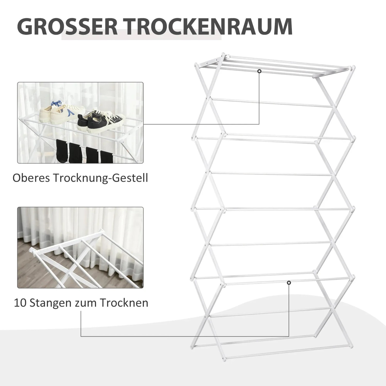 HOMCOM Wäscheständer platzsparend weiß 74 x 35 x 144 cm kaufen bei OBI