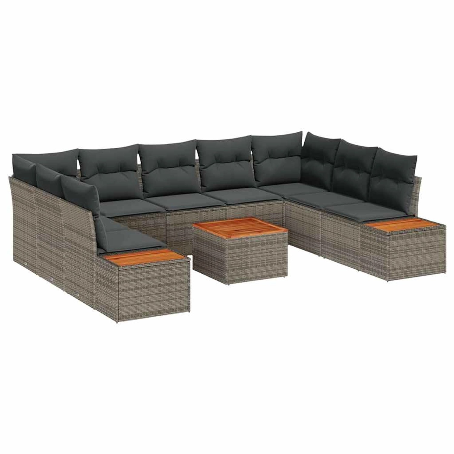 vidaXL 10-Teiliges Gartensofa-Set mit Kissen Grau Poly Rattan Akazie 334817 günstig online kaufen