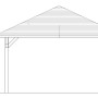 Technische Zeichnung: Skan Holz Pavillon Cannes 4, naturbelassen, 489x489 cm, Seitenansicht mit Höhenangaben.