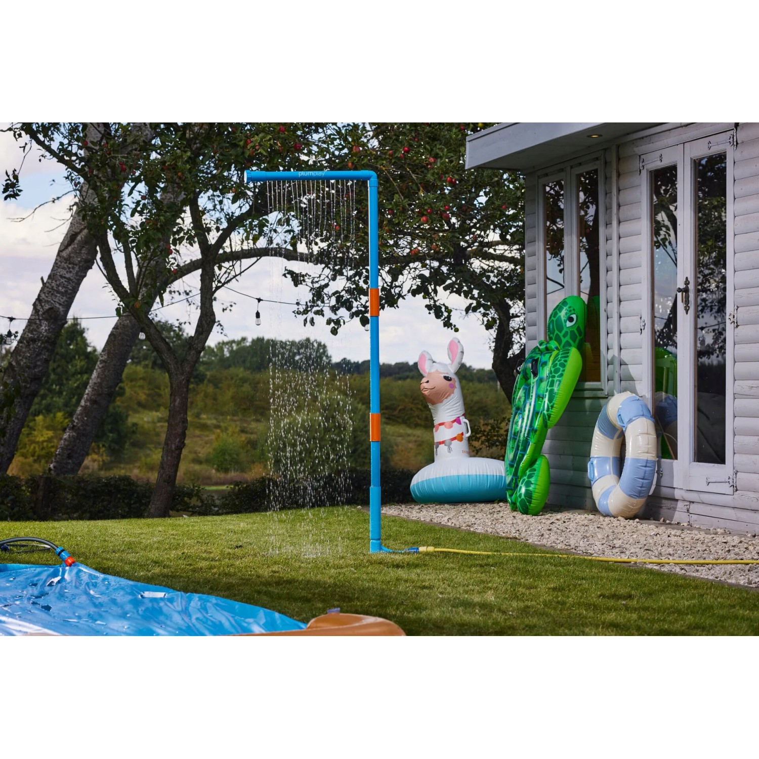 Plum Water Park Wasservorhang Outdoor-Wasserspiel für Kinder Höhenverstellbar Schlauchanschluss-Set Blau_6