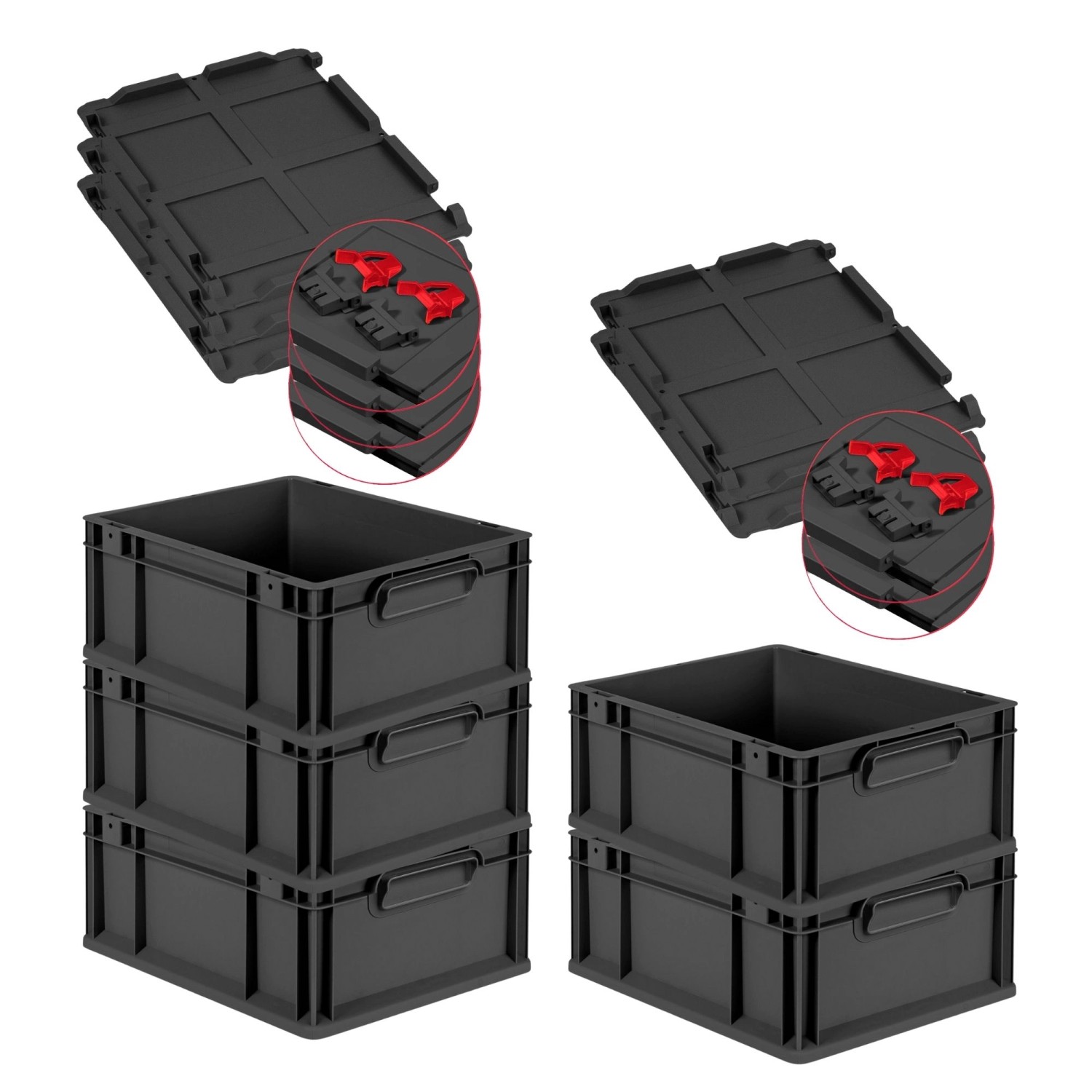 PROREGAL SuperSparSet 5x Eurobox Nextgen Grip Mit Scharnierdeckel Und Roten günstig online kaufen