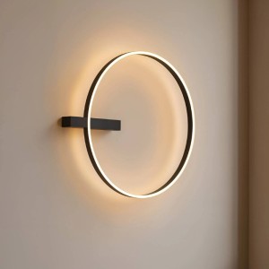 Moderne, schwarze LED Deckenleuchte Isalin von Lucande aus Aluminium, 60cm Durchmesser.