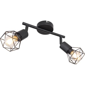 Schwarzer Globo Spot Xara I mit zwei Leuchten und diamantförmigen Metallkäfigen.