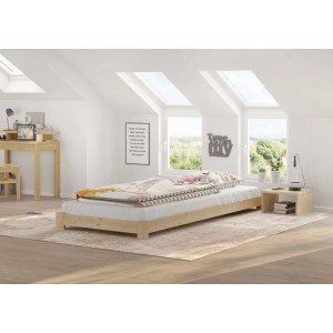 Erst-Holz Unbehandeltes Bodennahes Einzelbett 90 x 200 cm Fichte Modell 85 ohne Zubehör