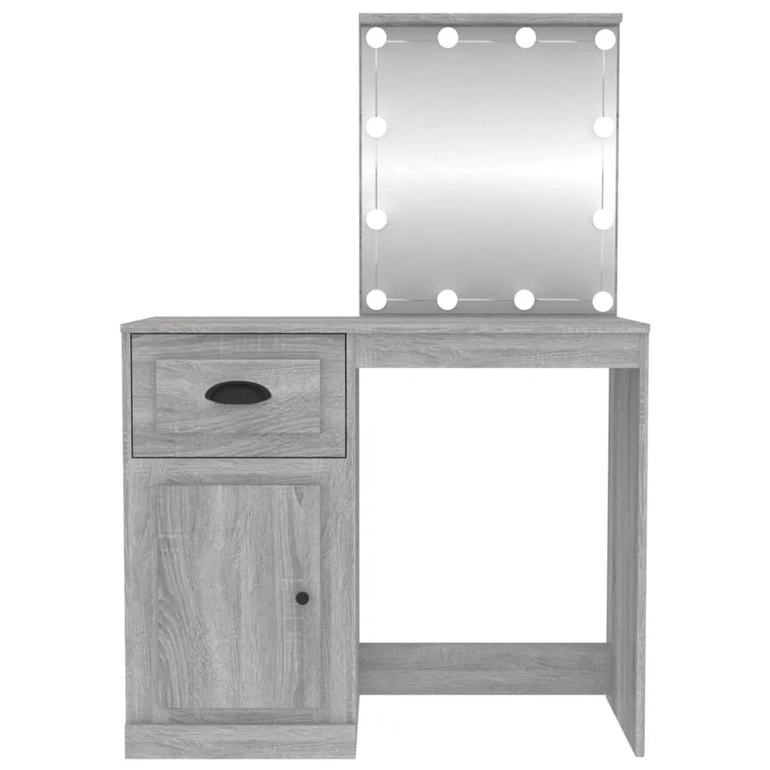 vidaXL Schminktisch mit LED-Spiegel, Grau Sonoma, Holzwerkstoff, mit Schublade und Schrank.