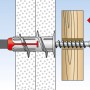 Illustration: Fischer Duoblade Gipskartondübel in der Anwendung mit Schraube in Wand und Holz.