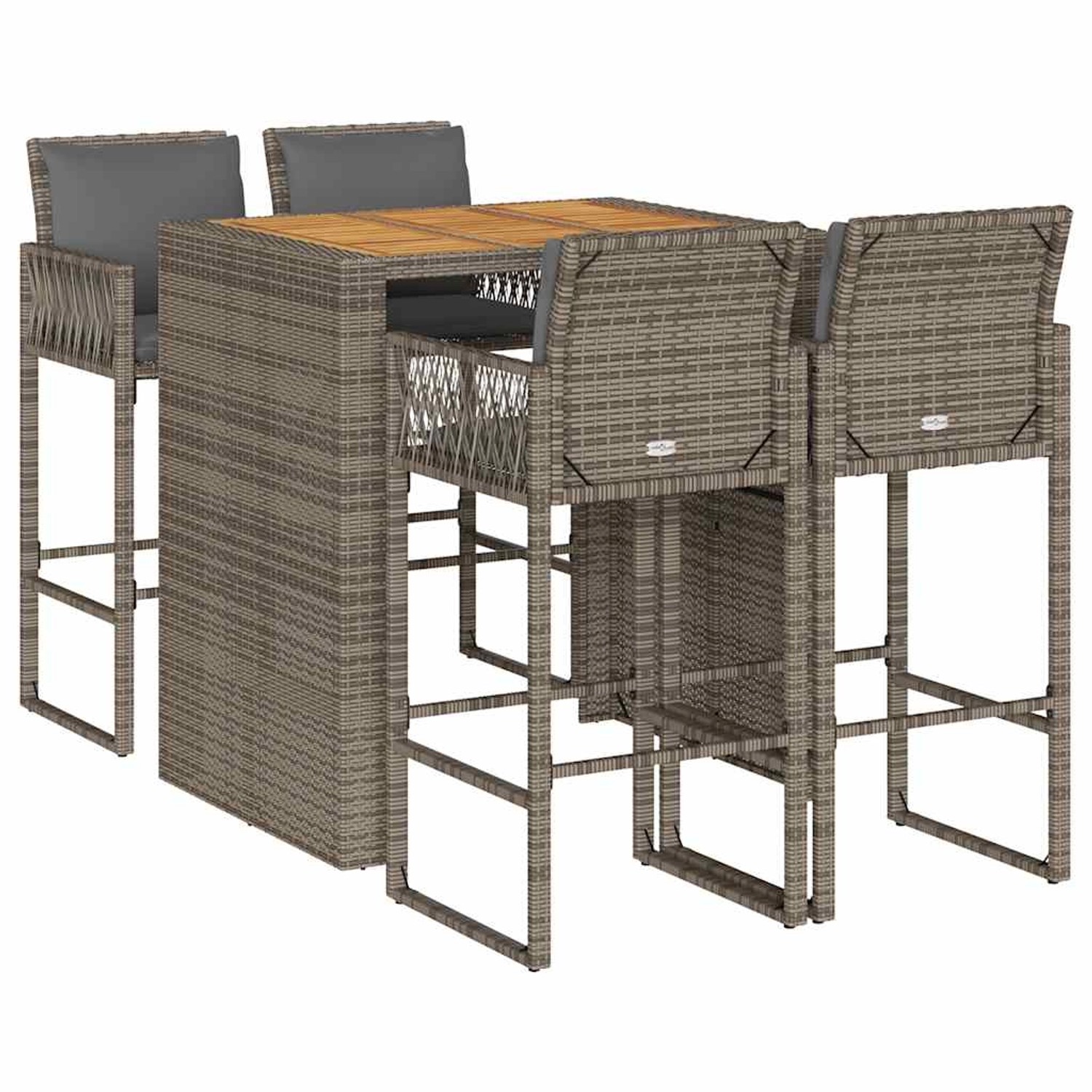 vidaXL 5-Tlg Gartenbar-Set mit Kissen Grau Poly Rattan Akazie 3328898