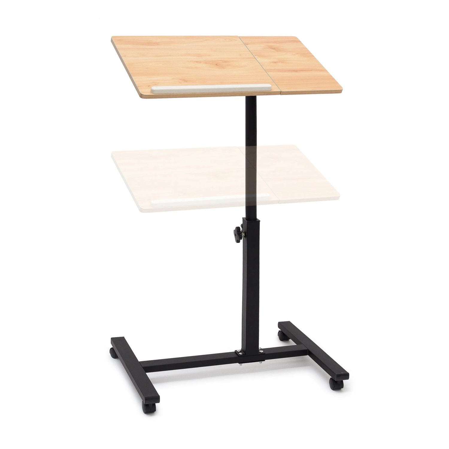 Relaxdays Laptoptisch Holz Gelb Höhenverstellbar Neigbar Drehbar mit Bremsrollen 60 cm x 40.5 cm 58 cm bis 95 cm