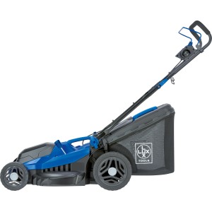 LUX-TOOLS Elektro-Rasenmäher E-RM-1800/43, blau/grau, mit Fangkorb.