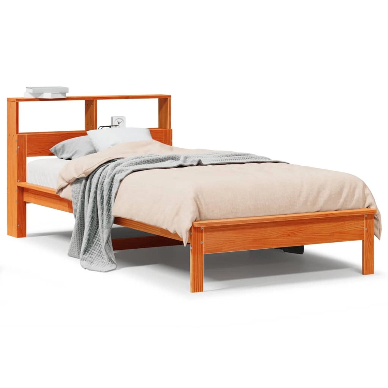 vidaXL Massivholzbett mit Regal ohne Matratze Wachsbraun 100x200 cm 855719 günstig online kaufen