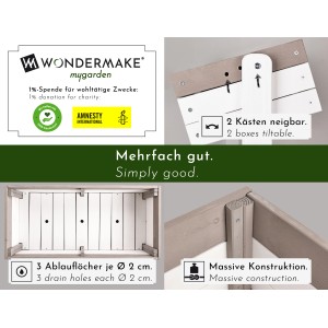 WONDERMAKE Vertikalbeet Planverto1 mit 3 Etagen, grau-weiß lasiert, neigbare Kästen und Ablauflöcher.