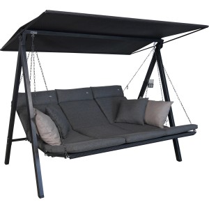 Angerer Hollywoodschaukel 3-Sitzer Lounge Smart Stone mit Sonnendach und grauen Polstern.