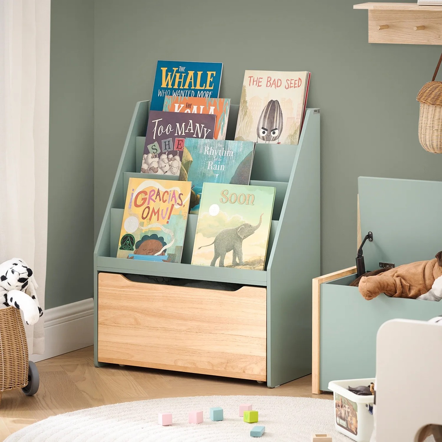 SoBuy Kinder Bücherregal KMB95-GR mit 3 Ablagen Spielzeugtruhe Grün kaufen bei OBI