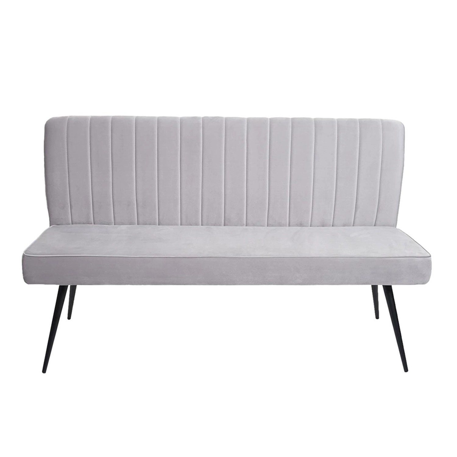 Hellgraue 3-Sitzer Bank aus dem MCW Esszimmer-Set K16 mit Samtbezug und schwarzen Metallfüßen.