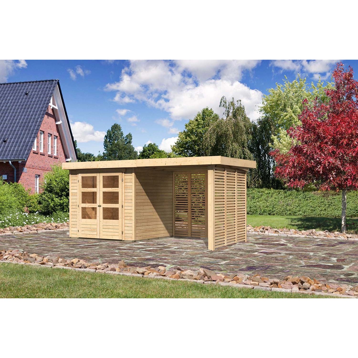 Karibu Holz-Gartenhaus Boras Natur Flachdach Unbehandelt 209 cm x 213 cm günstig online kaufen