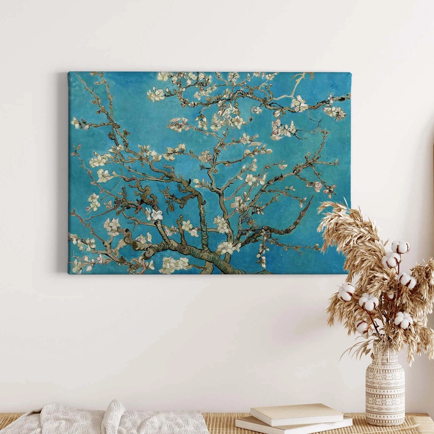 Bricoflor Leinwand Bild Mit Blumen Gemalt Kirschblüten Wandbild In Türkis U günstig online kaufen