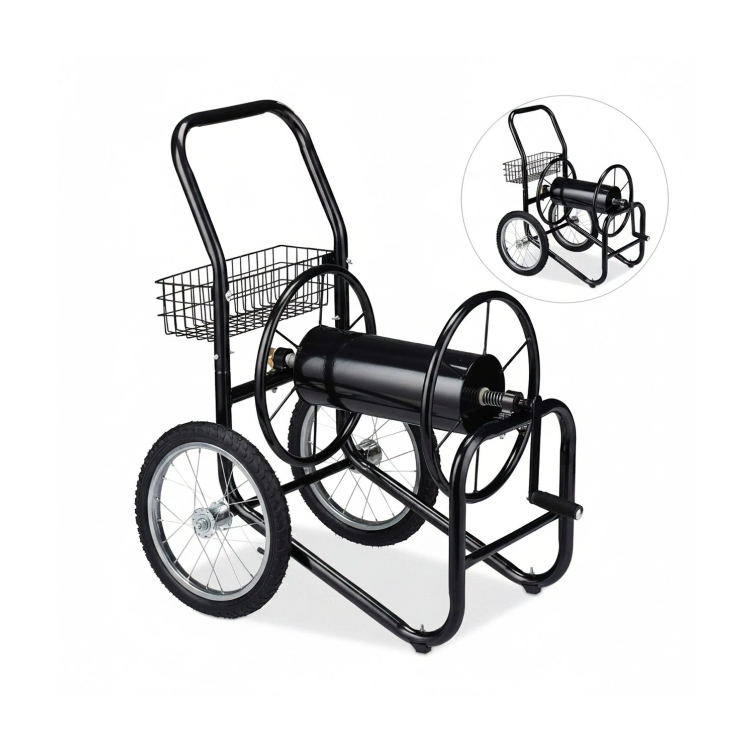 Relaxdays Schlauchwagen Stahl Schwarz Fahrbar 98 cm x 91 cm x 62 cm 13,8 kg