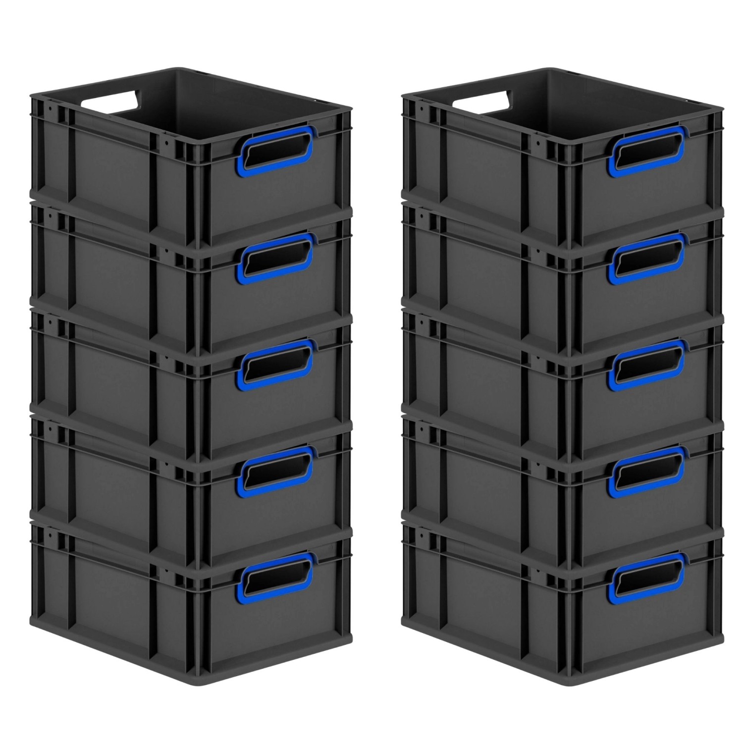 PROREGAL SuperSparSet 10x Eurobox Nextgen Color HxBxT 17x30x40cm 16 Liter Griffe Blau Offen Schwarz Eurobehälter Transpo...