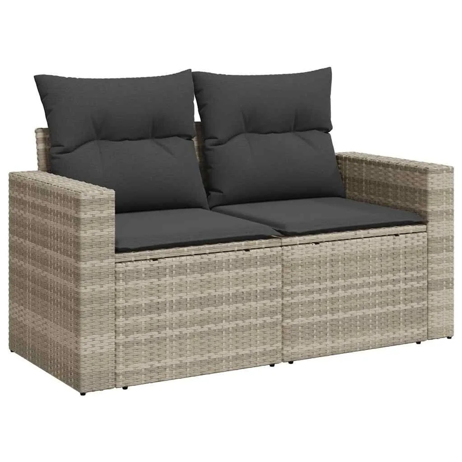 vidaXL Gartensofa mit Kissen 2-Sitzer Hellgrau Poly Rattan 366184