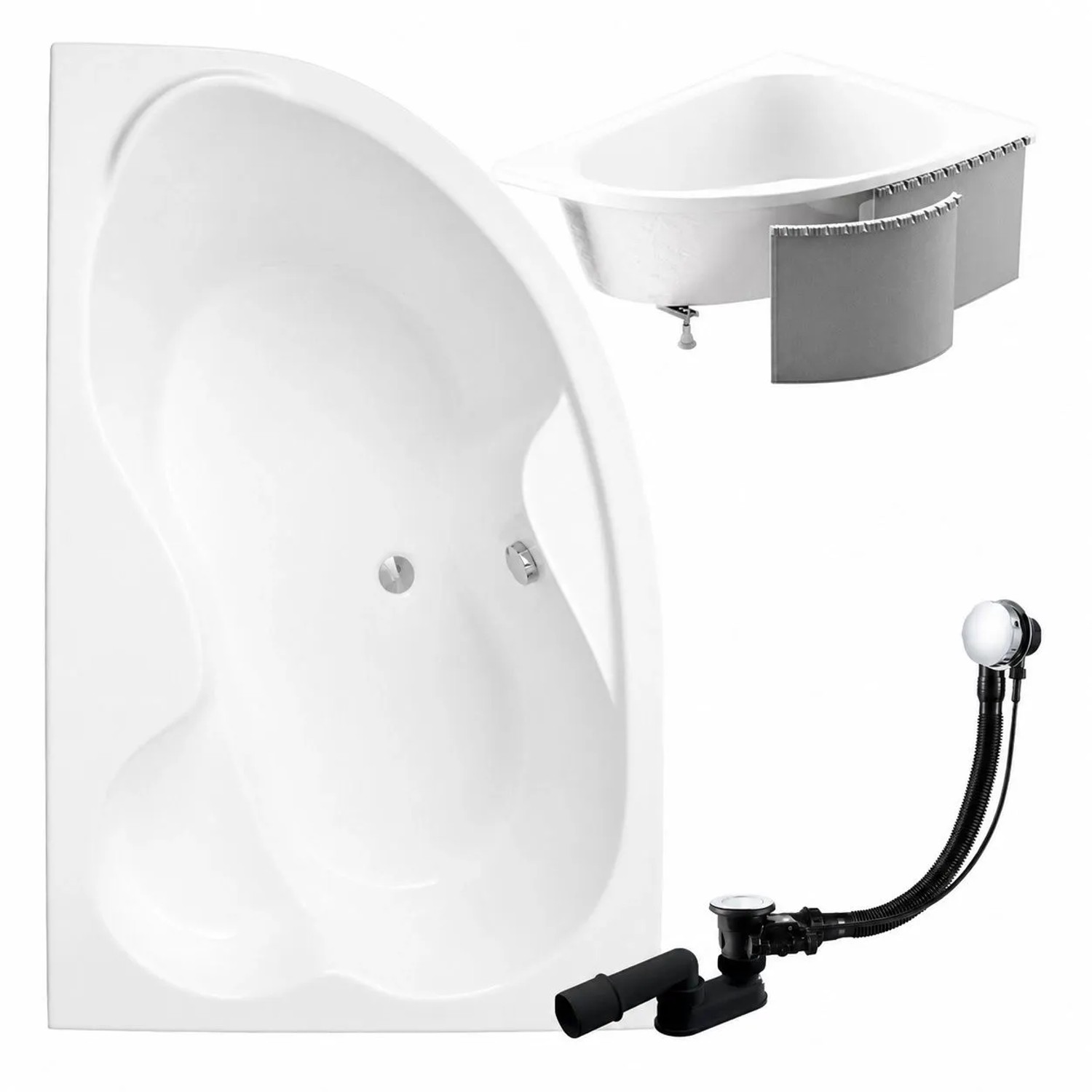 KOLMAN Badewanne Eckwanne 160 x 105 Cm Links Mit Styroporverkleidung Inkl. Ablauf Und Füße