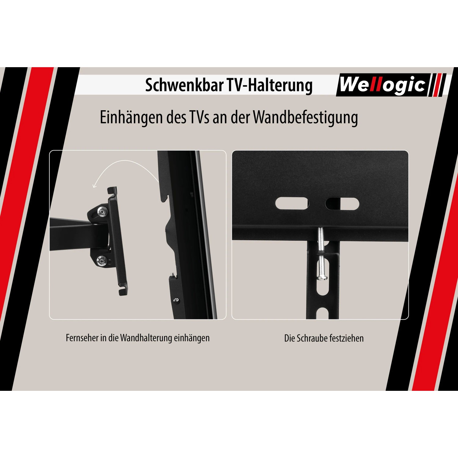 Wellogic TV Wandhalterung Schwenkbar 26 Bis 65 Zoll_6