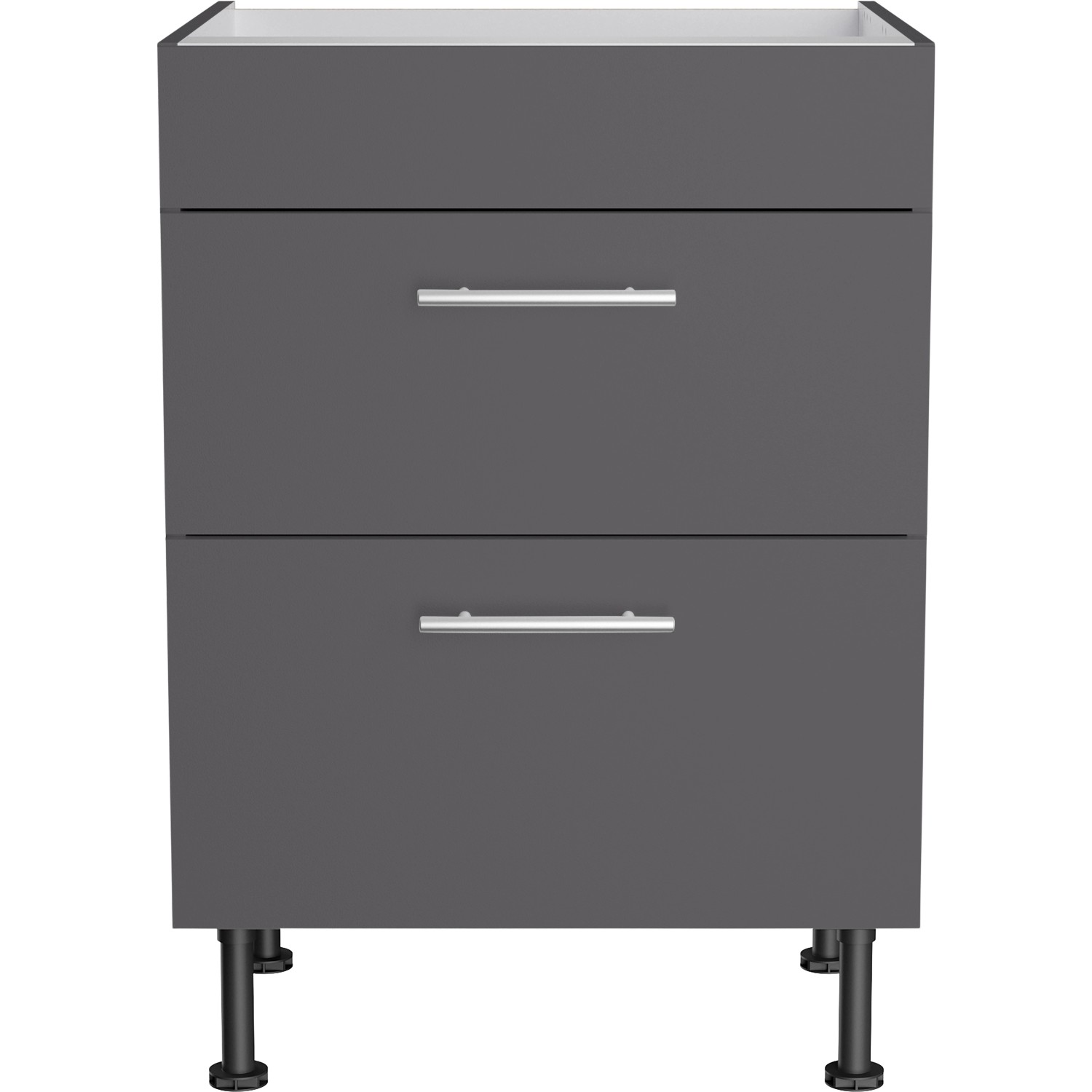 Optifit Unterschrank Ingvar420, 60 cm, Anthrazit matt, mit 2 Auszügen und Edelstahlgriffen.