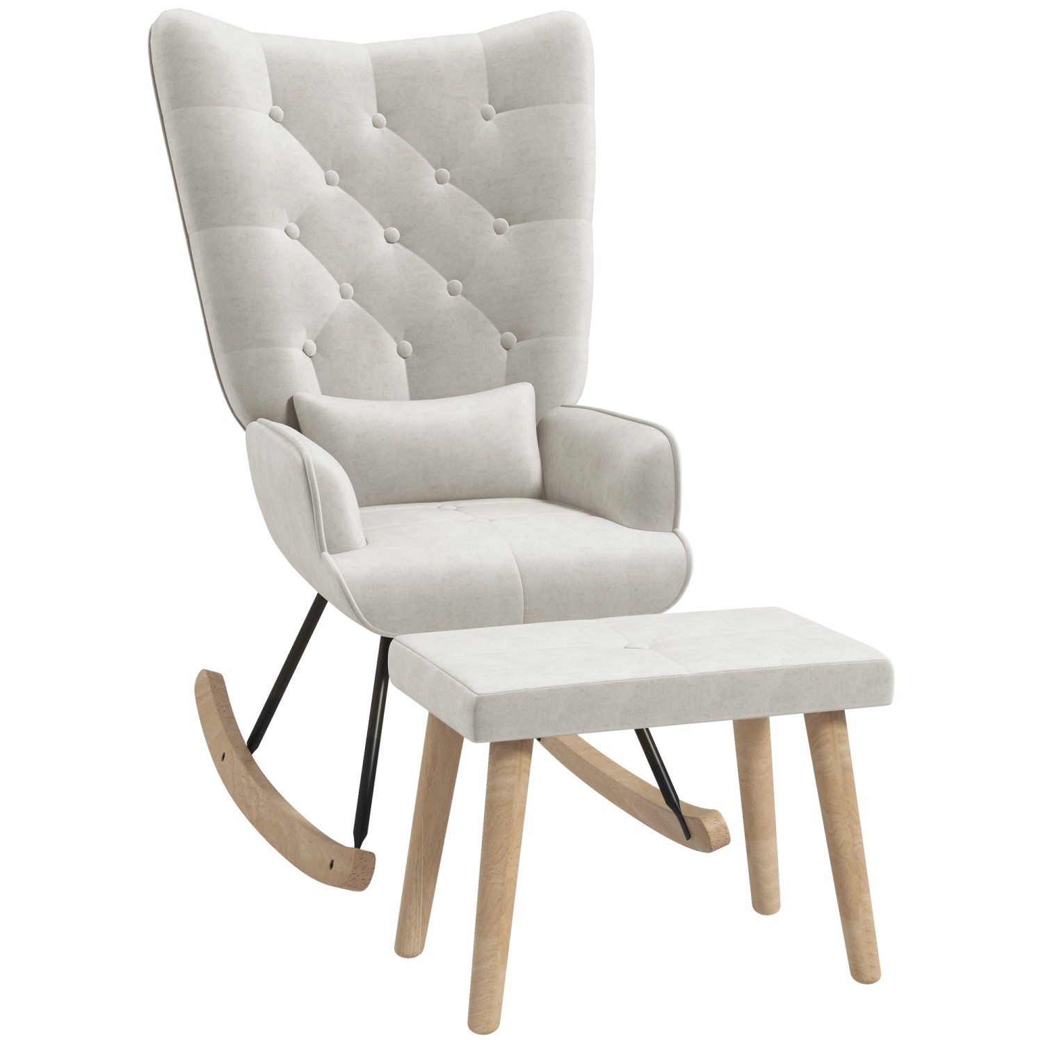 HOMCOM Schaukelsessel mit Hocker Samt Cremeweiß 66L x 96B x 101H cm günstig online kaufen