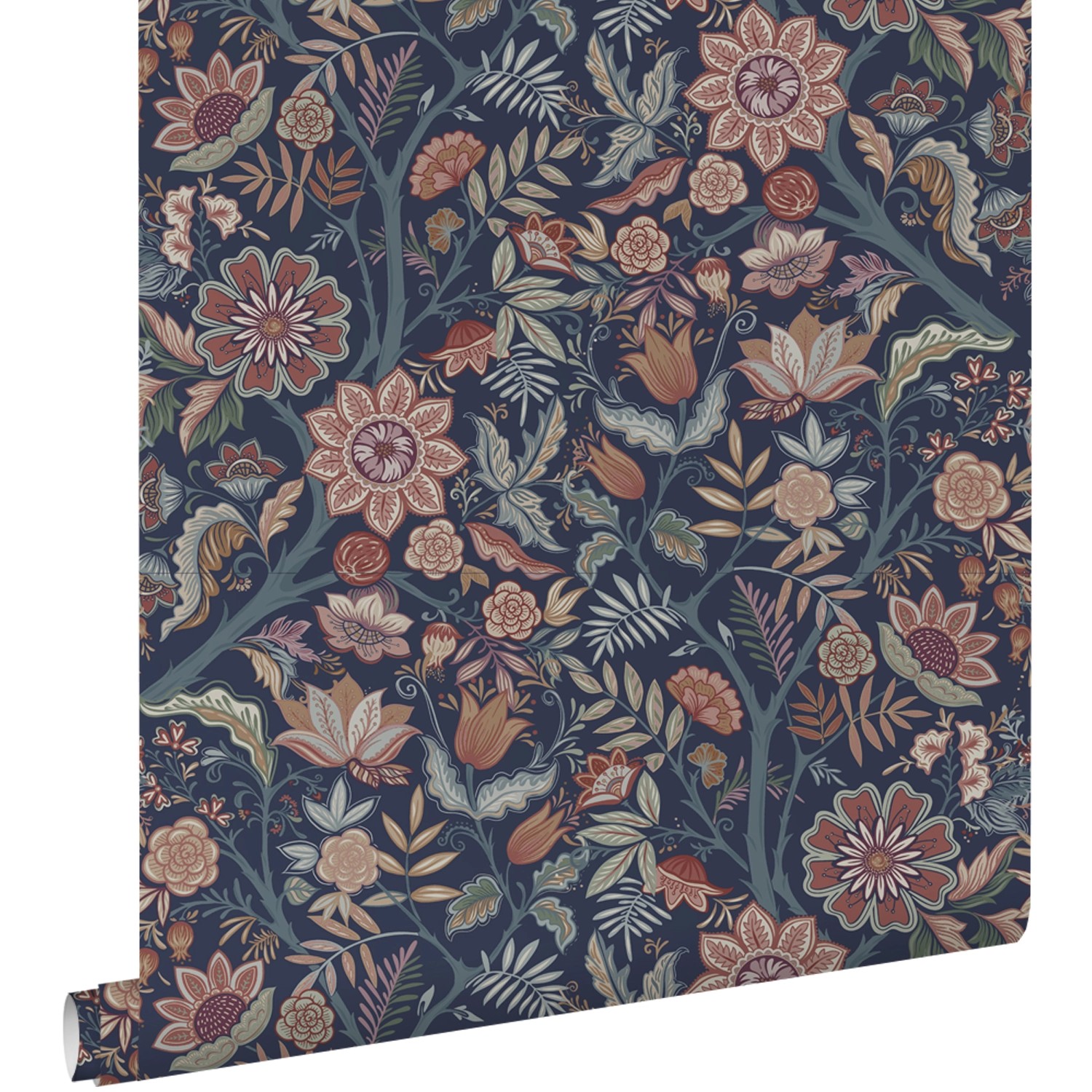 ESTAhome Tapete Blumenmuster Dunkelblau und Terrakottabraun 50 x 900 cm günstig online kaufen