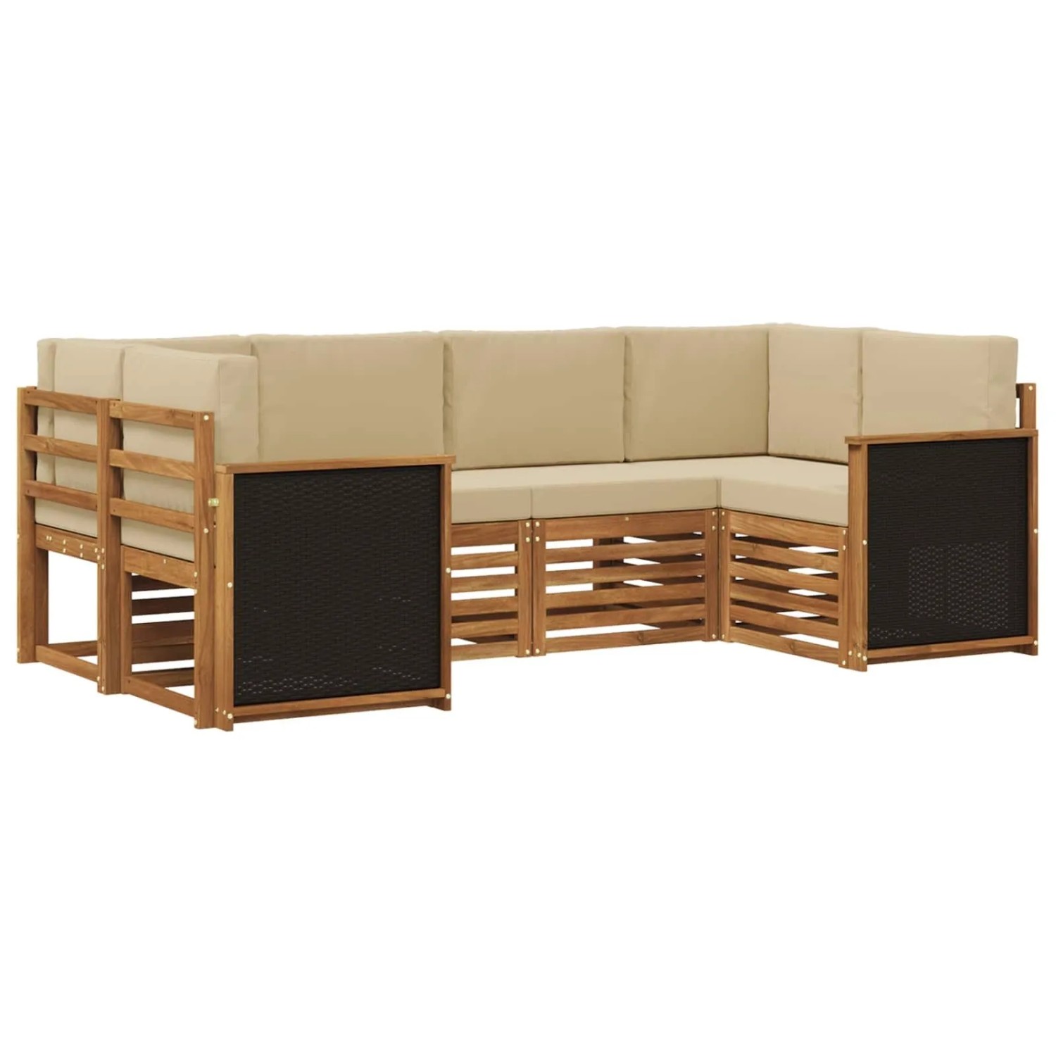 vidaXL Ecksofa Set 5 Stk Natur Massives Akazienholz und Polyester 3384764