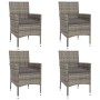 vidaXL Garten-Bistro-Set, 5-teilig, grau, Rattan, mit 4 Stühlen und Tisch. Gartenmöbel für Terrasse und Balkon.