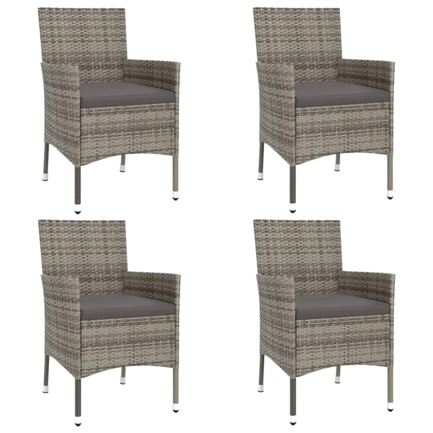 vidaXL Garten-Bistro-Set, 5-teilig, grau, Rattan, mit 4 Stühlen und Tisch. Gartenmöbel für Terrasse und Balkon.